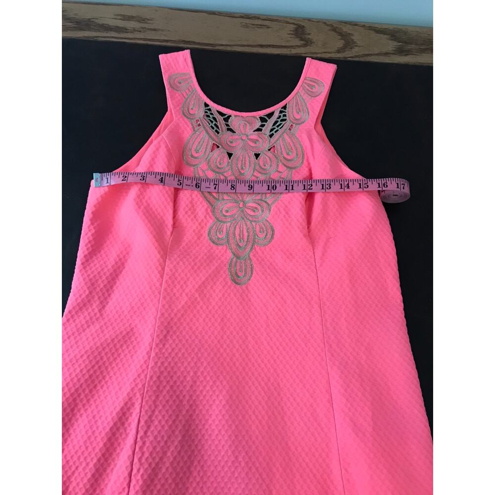 Lilly Pulitzer Largo Shift Dress Size 10 Pink Sun Ray Gold Embroidered - Picture 8 of 12